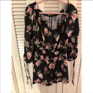 SHEIN Pink & Black Floral Romper NWOT